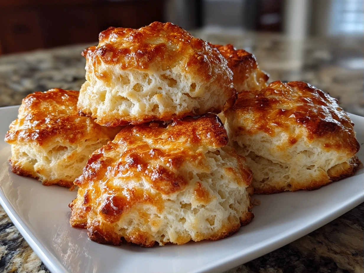 Close-up of a finished homemade buttermilk biscuit showing its flaky layers