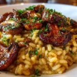 Creamy Mushroom Risotto on White Plate