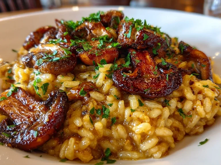 Creamy Mushroom Risotto on White Plate