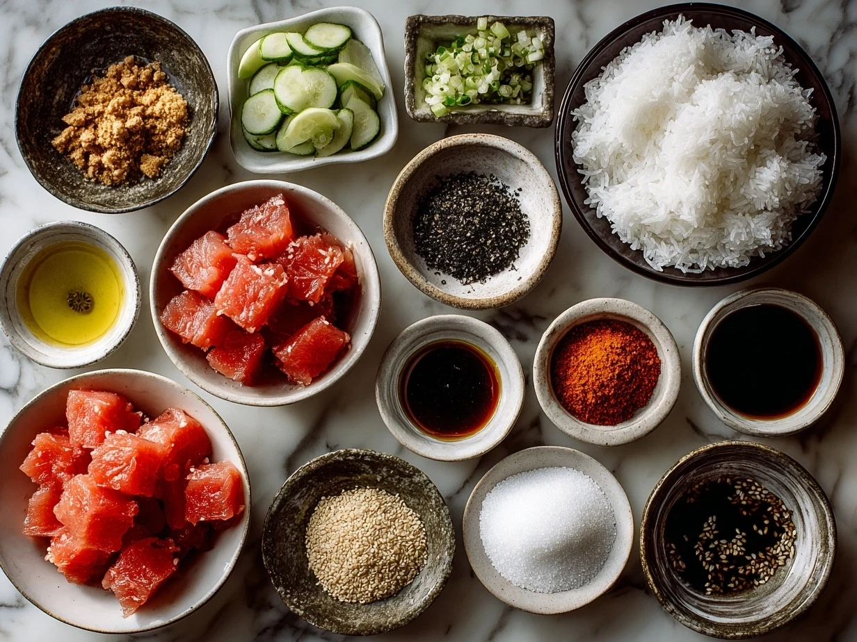 Ingredients for Crispy Rice Spicy Tuna best Japanese fusion dish