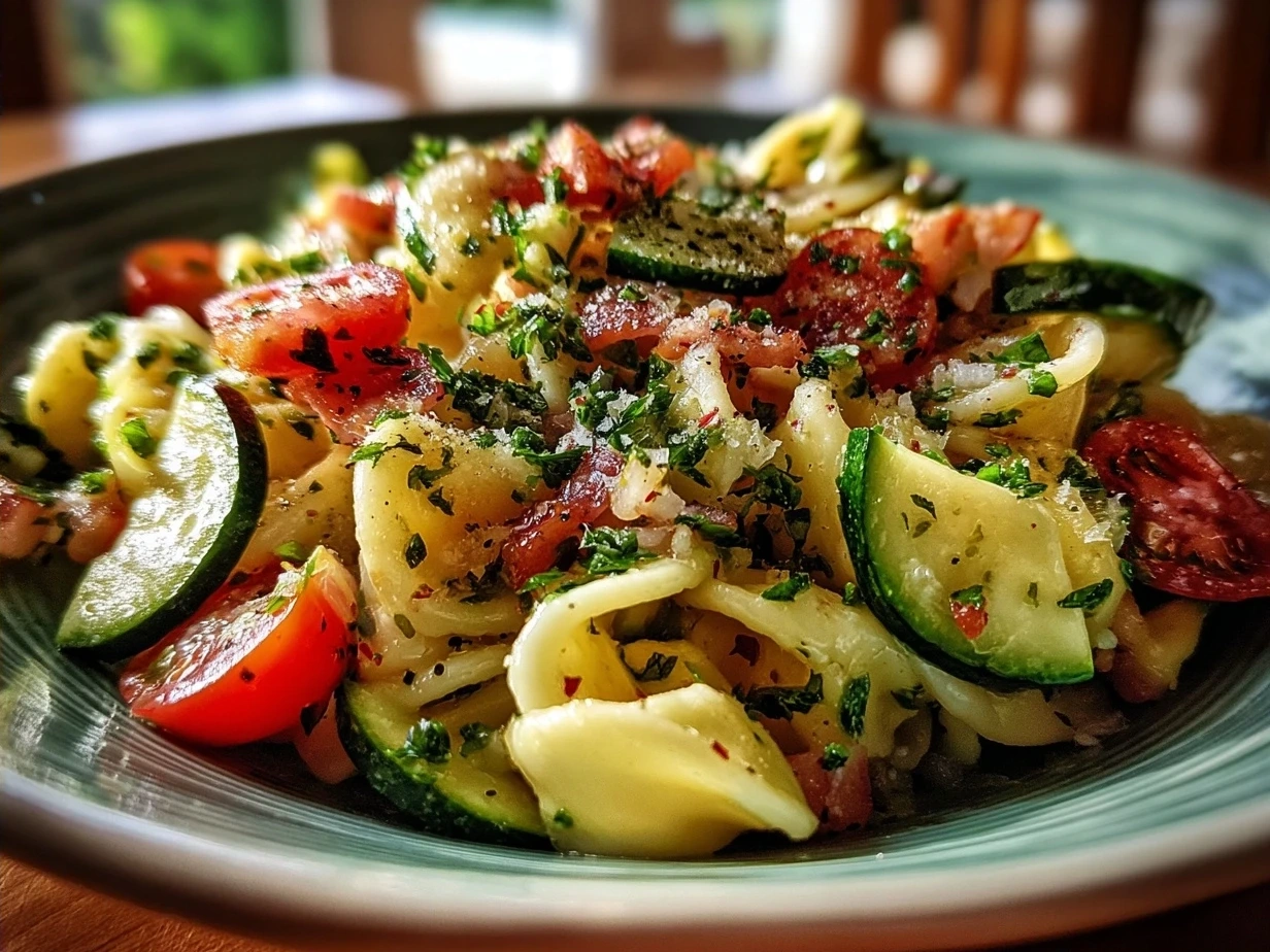 Final Cucumber Pasta Salad in a bowl