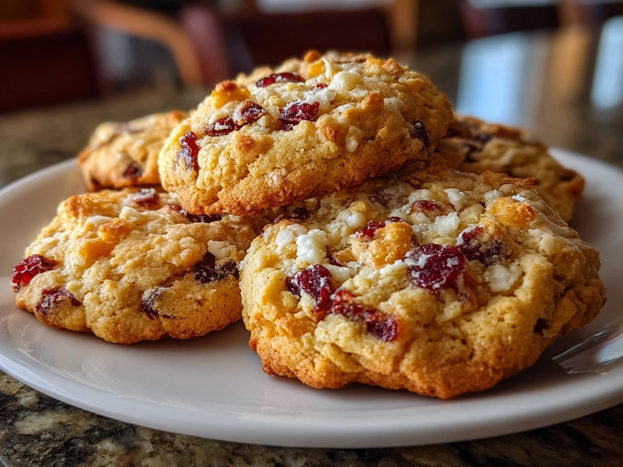 Christmas Cranberry Orange Cookies plated on a plate with festive decorations