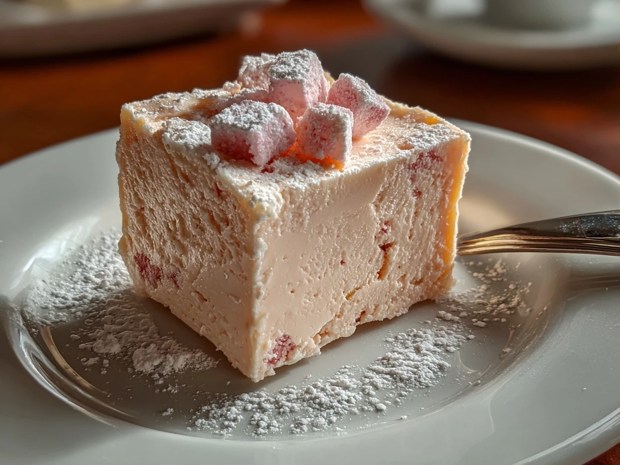 Finished cotton candy fudge cut into squares and arranged on a plate.