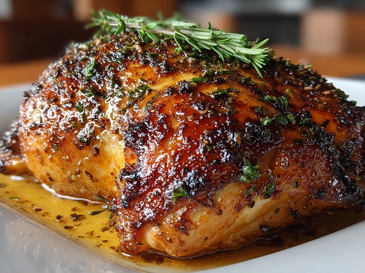 Close-up of finished Peruvian-Style Roast Chicken with golden crispy skin