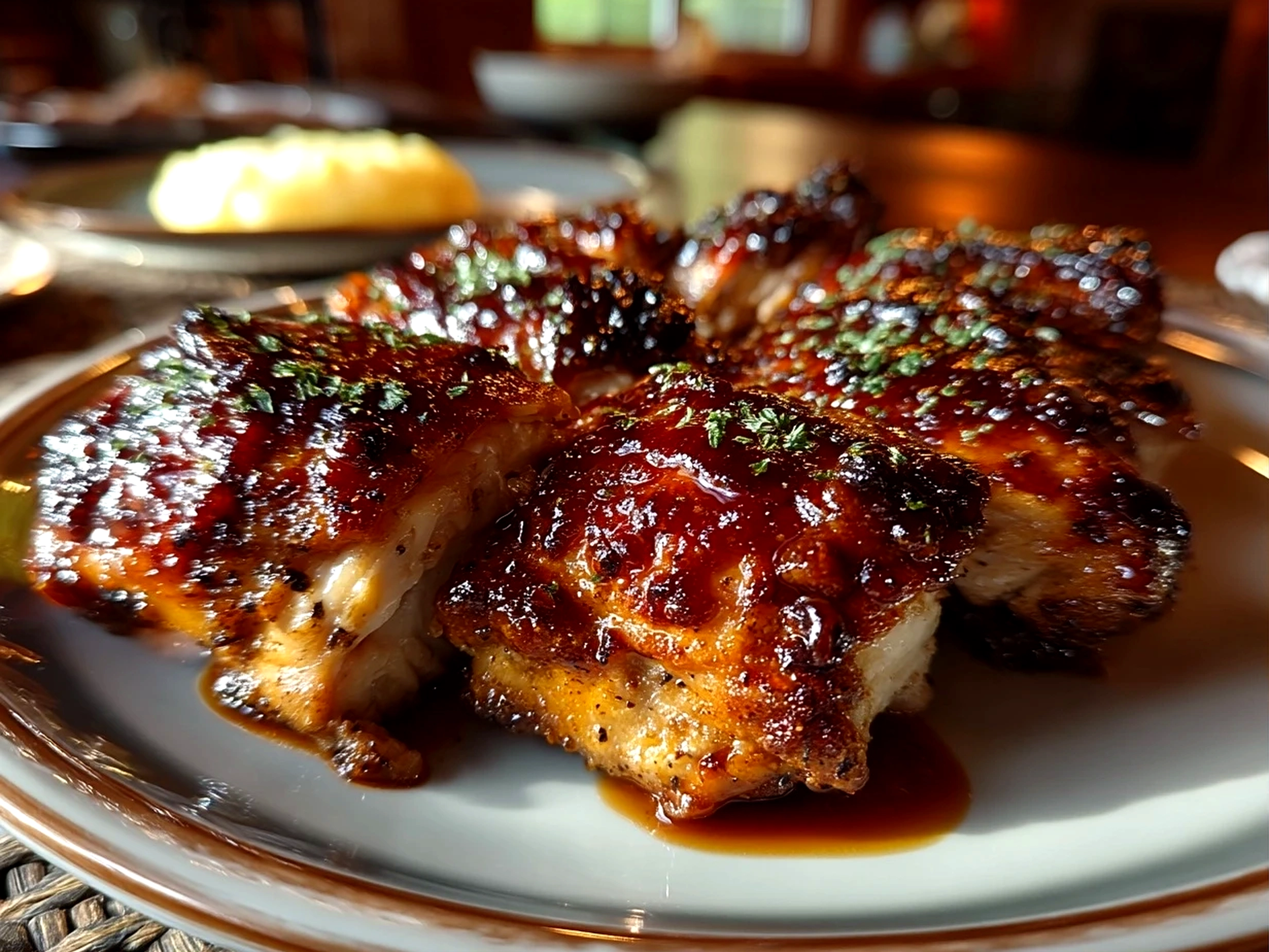 Finished slow cooker BBQ Chicken served and ready to eat