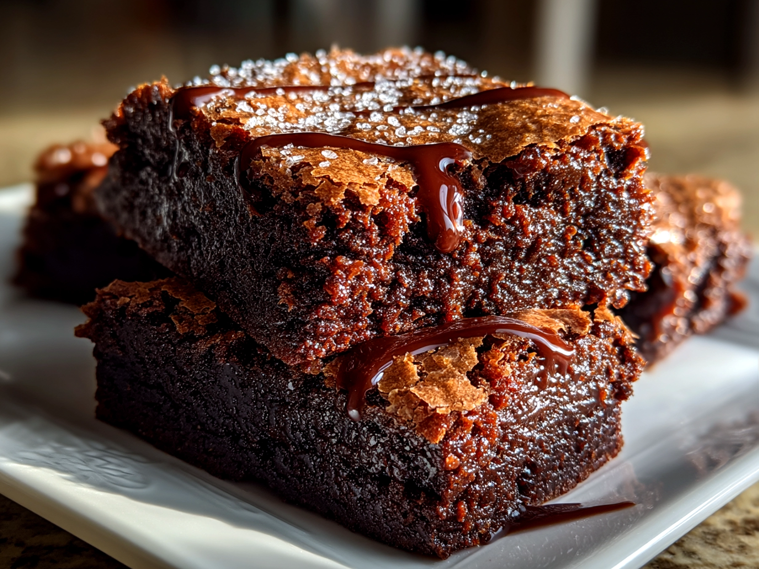 A plated serving of rich, fudgy Flourless Greek Yogurt Brownies