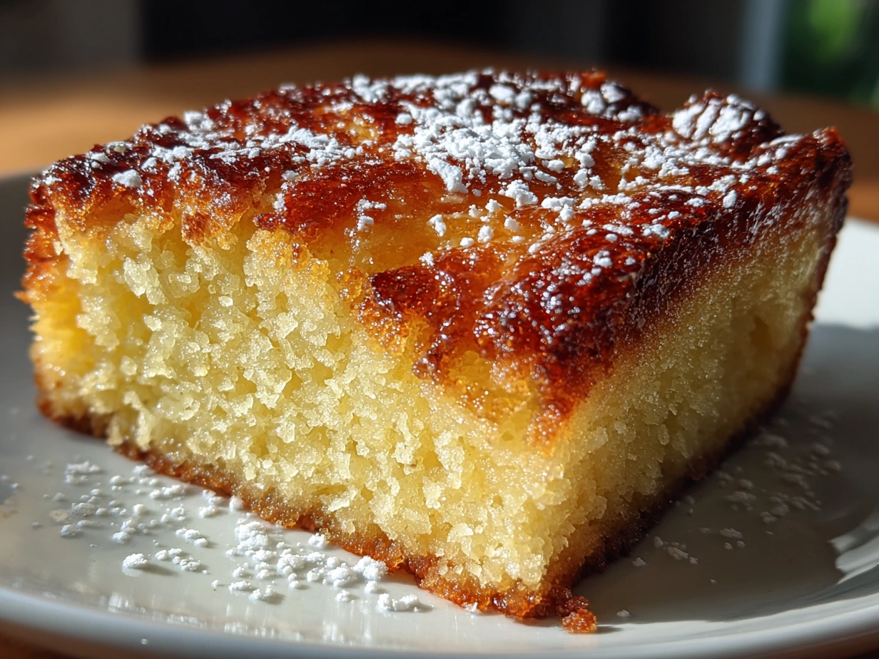 Delicious golden French Butter Cake on a plate, ready to serve