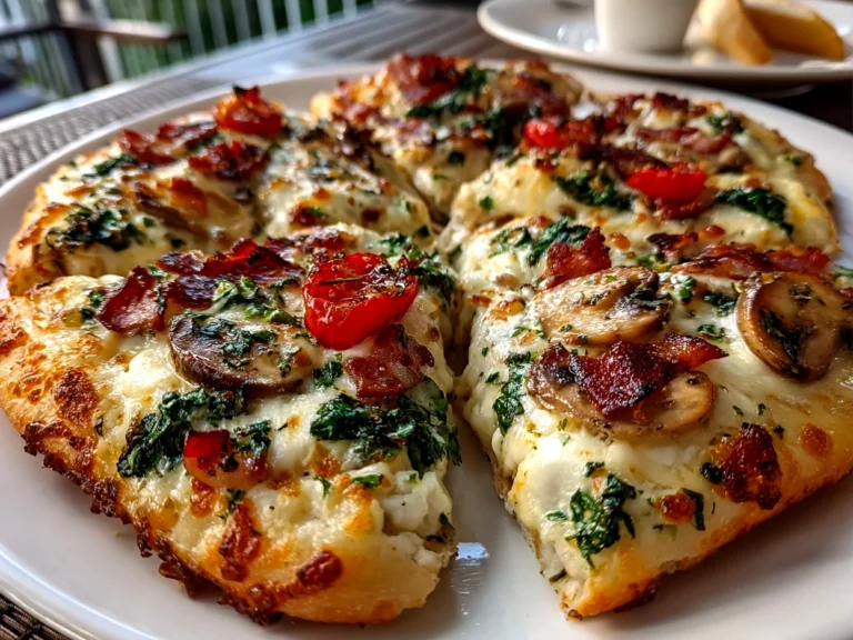 Freshly prepared white pizza on clean counter