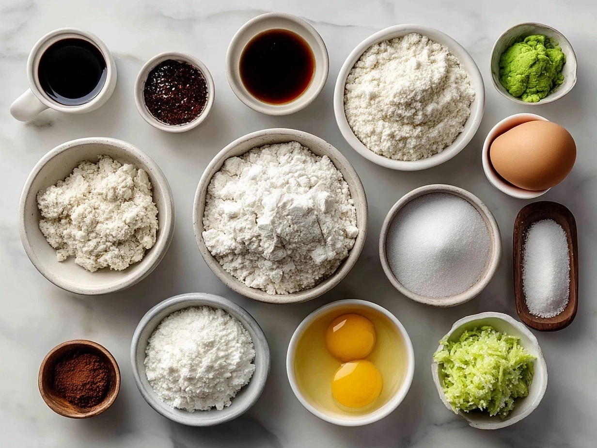 Ingredients needed for Grinch Crinkle Cookies displayed on a table