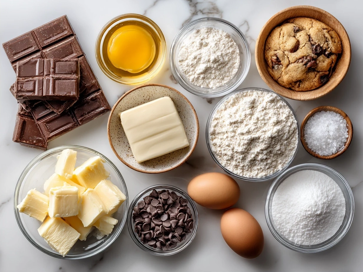 Ingredients for Heart-Shaped Chocolate Chip Cookies laid out