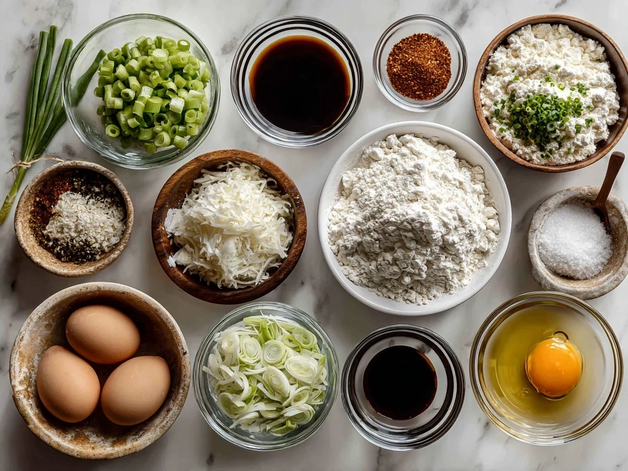 Fresh ingredients for Homemade Green Bean Casserole including green beans, mushrooms, garlic, and cream