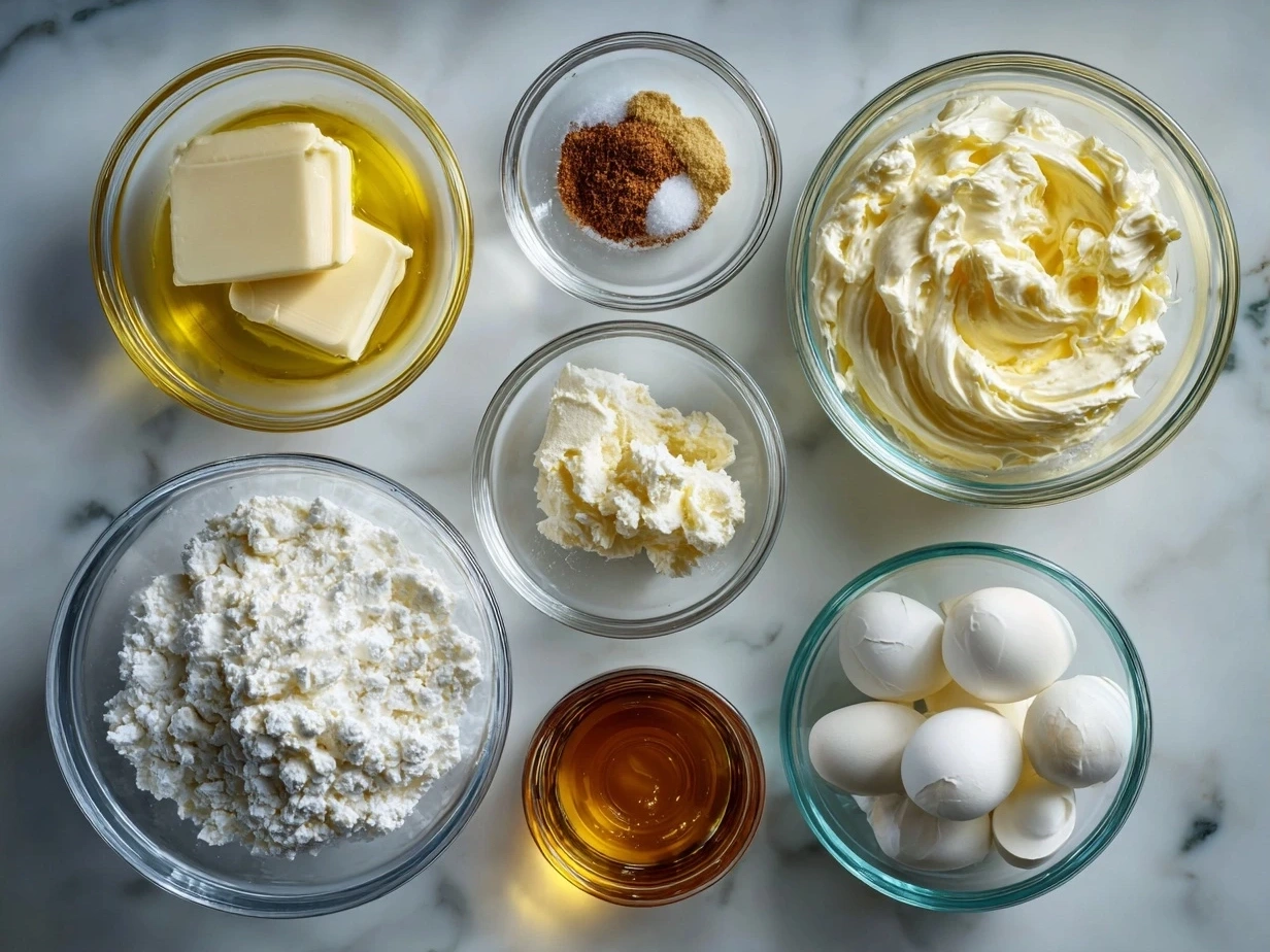 Ingredients for homemade mayonnaise including egg yolk, Dijon mustard, white vinegar, oil, and seasonings