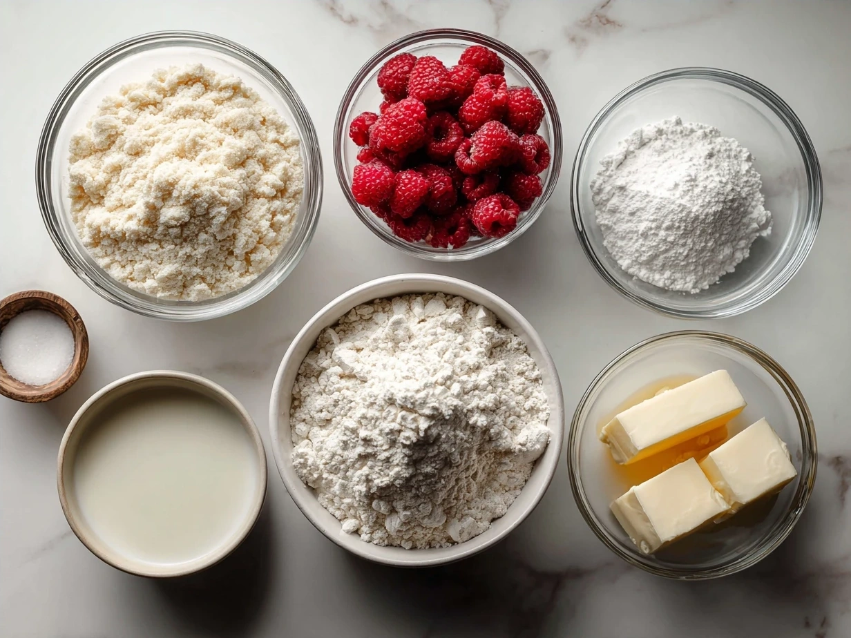 Ingredients for homemade raspberry swirl shortbread cookies