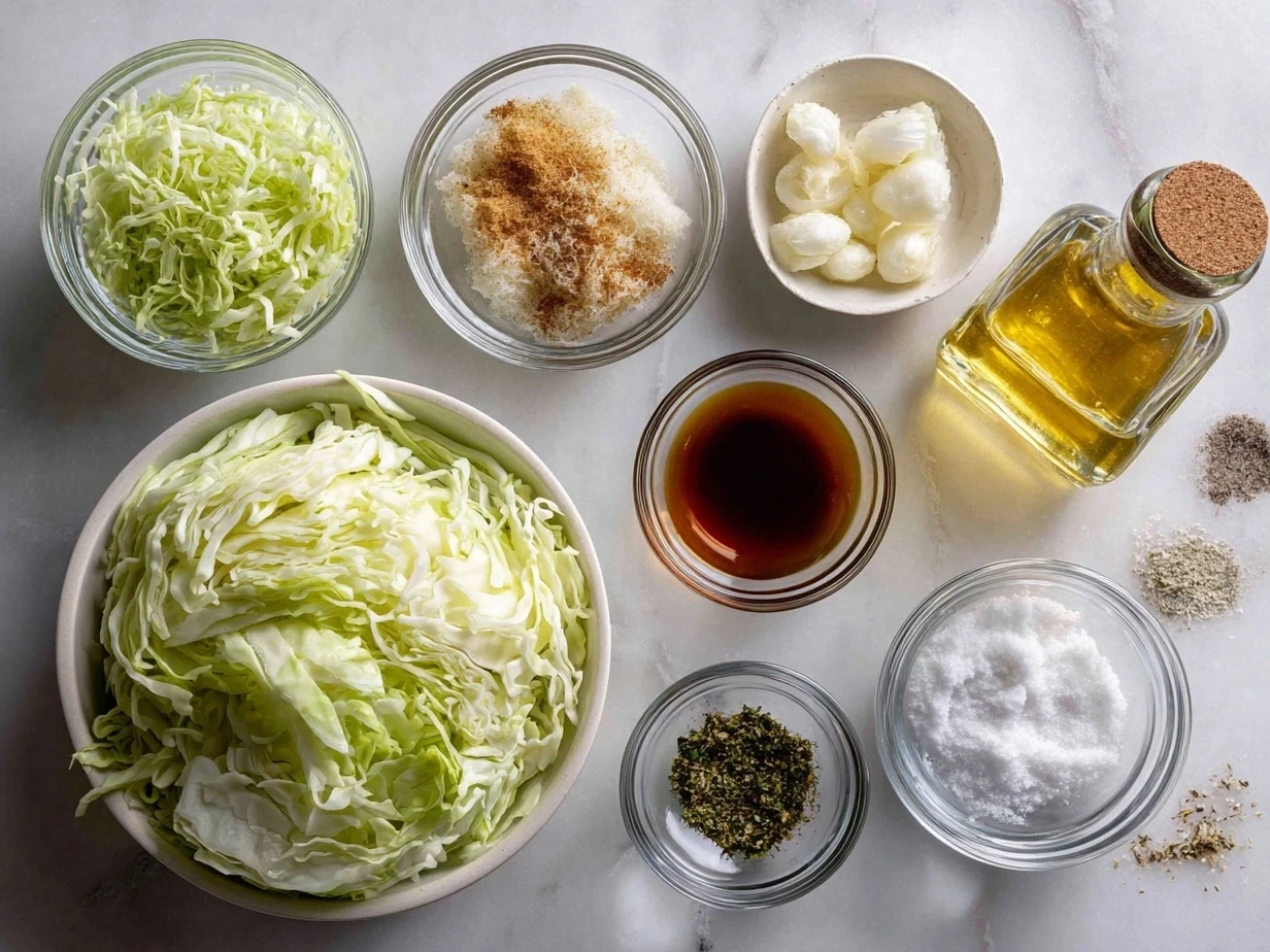 Mise en place for Southern Fried Cabbage ingredients