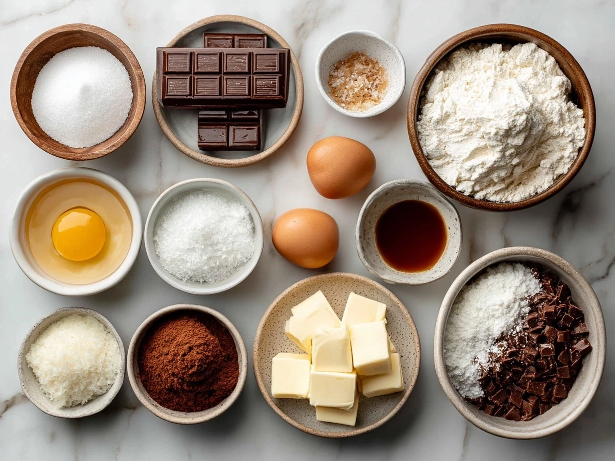 Ingredients for No Bake Salted Caramel Pretzel Bars including crushed pretzels, peanut butter, butter, brown sugar, honey, vanilla extract, sea salt, and chocolate chips