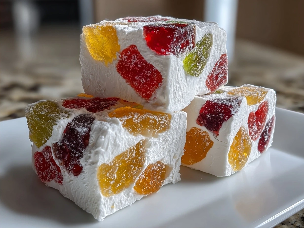 Finished Old-Fashioned Gumdrop Nougat Candy - chewy nougat with colorful gumdrops