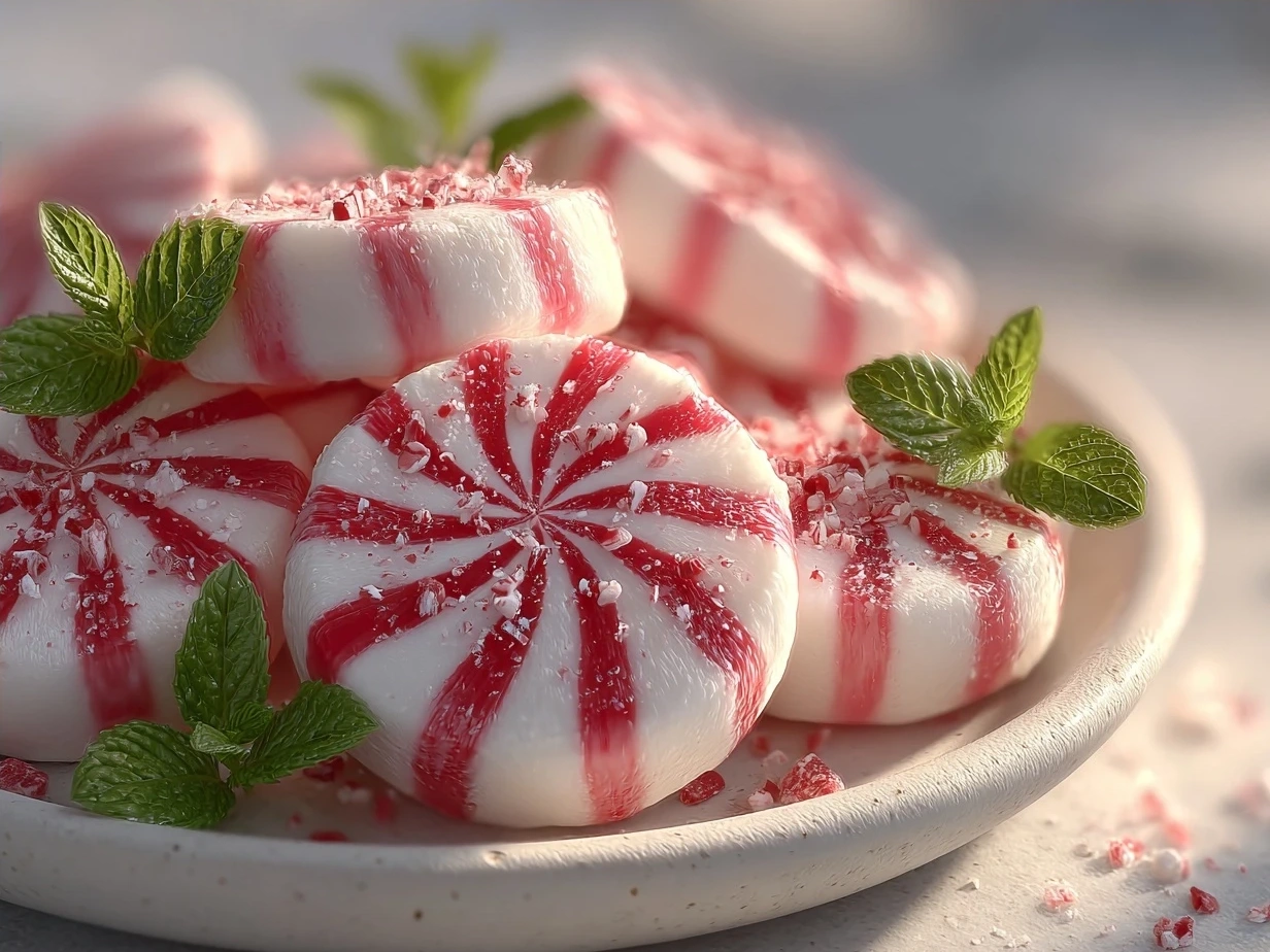 Final presentation of Peppermint Cool Whip Candy with white chocolate and peppermint