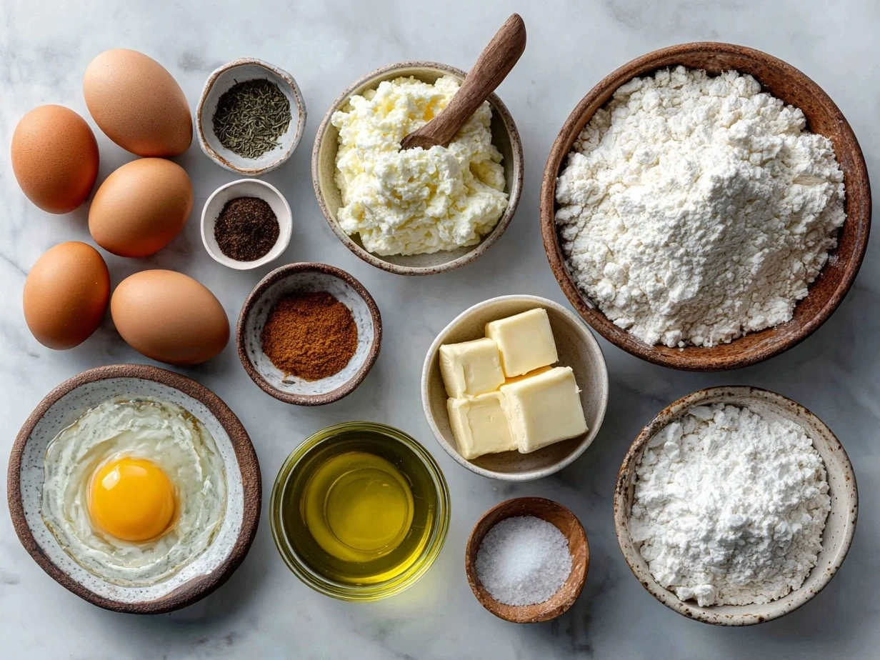 Ingredients for Sour Cream and Onion Egg Noodles including egg noodles, sour cream, onions, butter, and spices