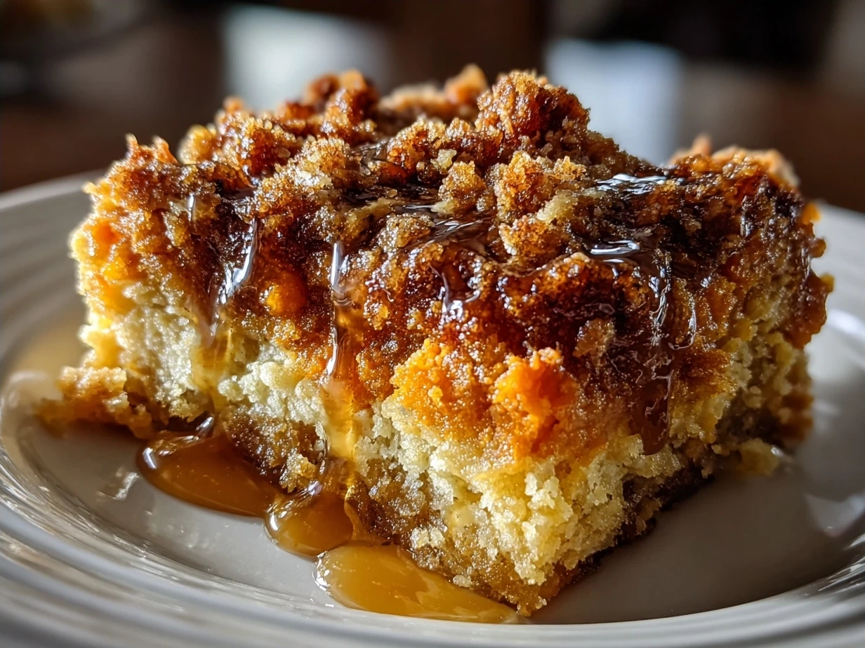 Southern Maple Sweet Potato Casserole garnished with pecans and maple syrup.