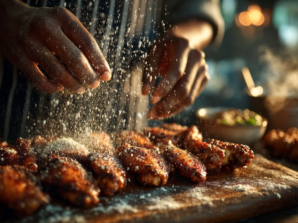 Plated Spicy Dry Rub Wings ready to serve