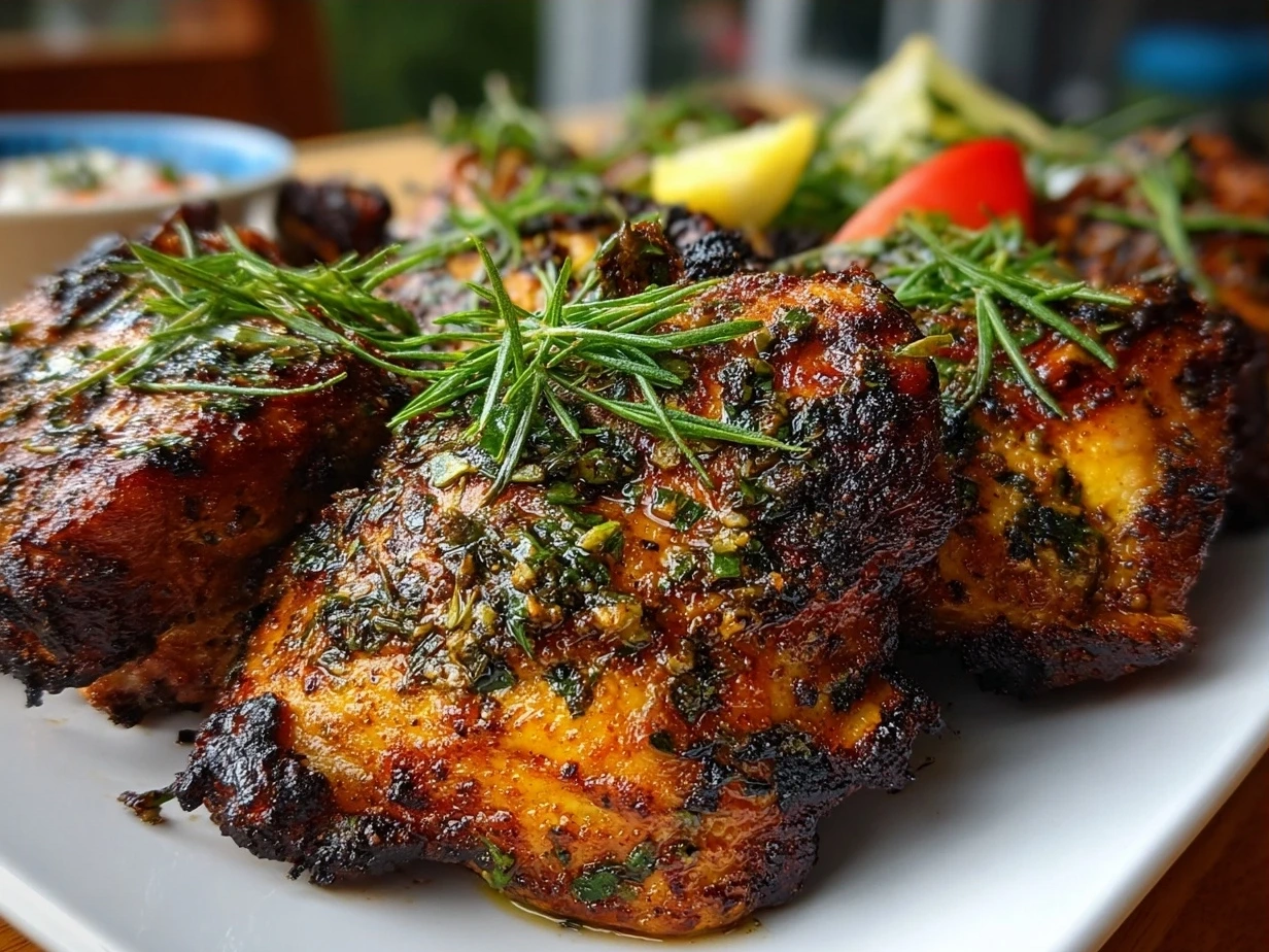 Final plated Suya Spiced Grilled Chicken Thighs ready to serve