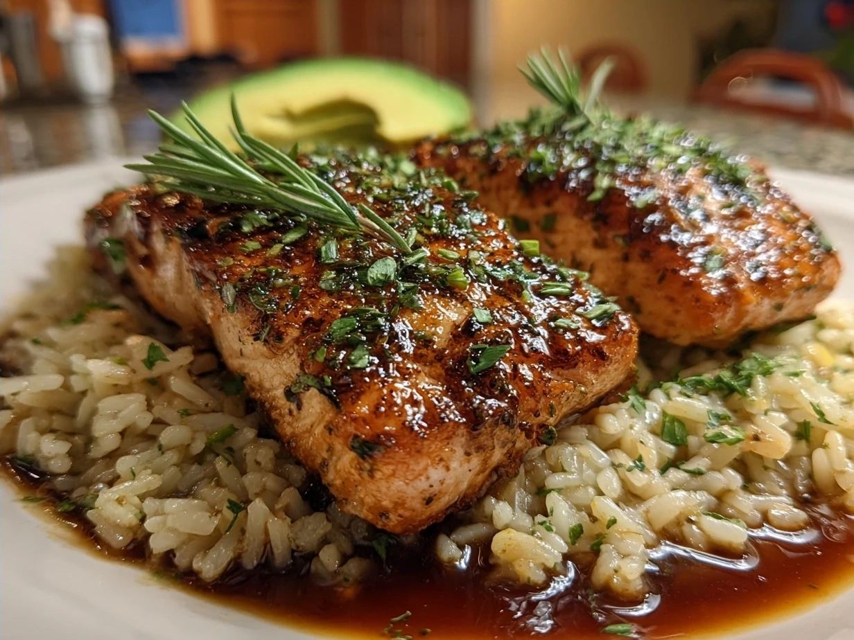 A beautifully plated bowl of Teriyaki Salmon Avocado Rice ready to be enjoyed