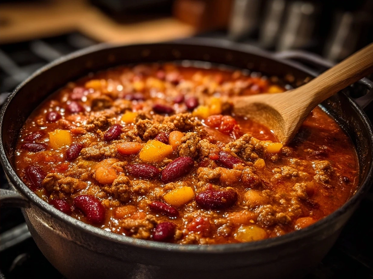 Bowl of finished Turkey Burger Chili garnished with green onions and cheese