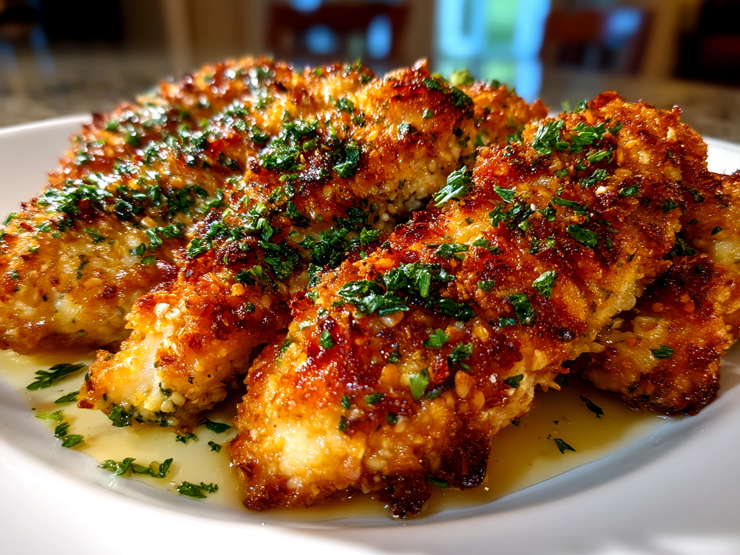 Almond Crusted Chicken Tenders served on a platter