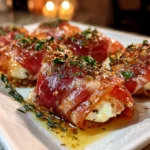 amateur kitchen, taken with iPhone 14. Close-up slight angle of delicious prosciutto wrapped mozzarella bites on white plate. mouthwatering --ar 4:3 --style raw --s 230