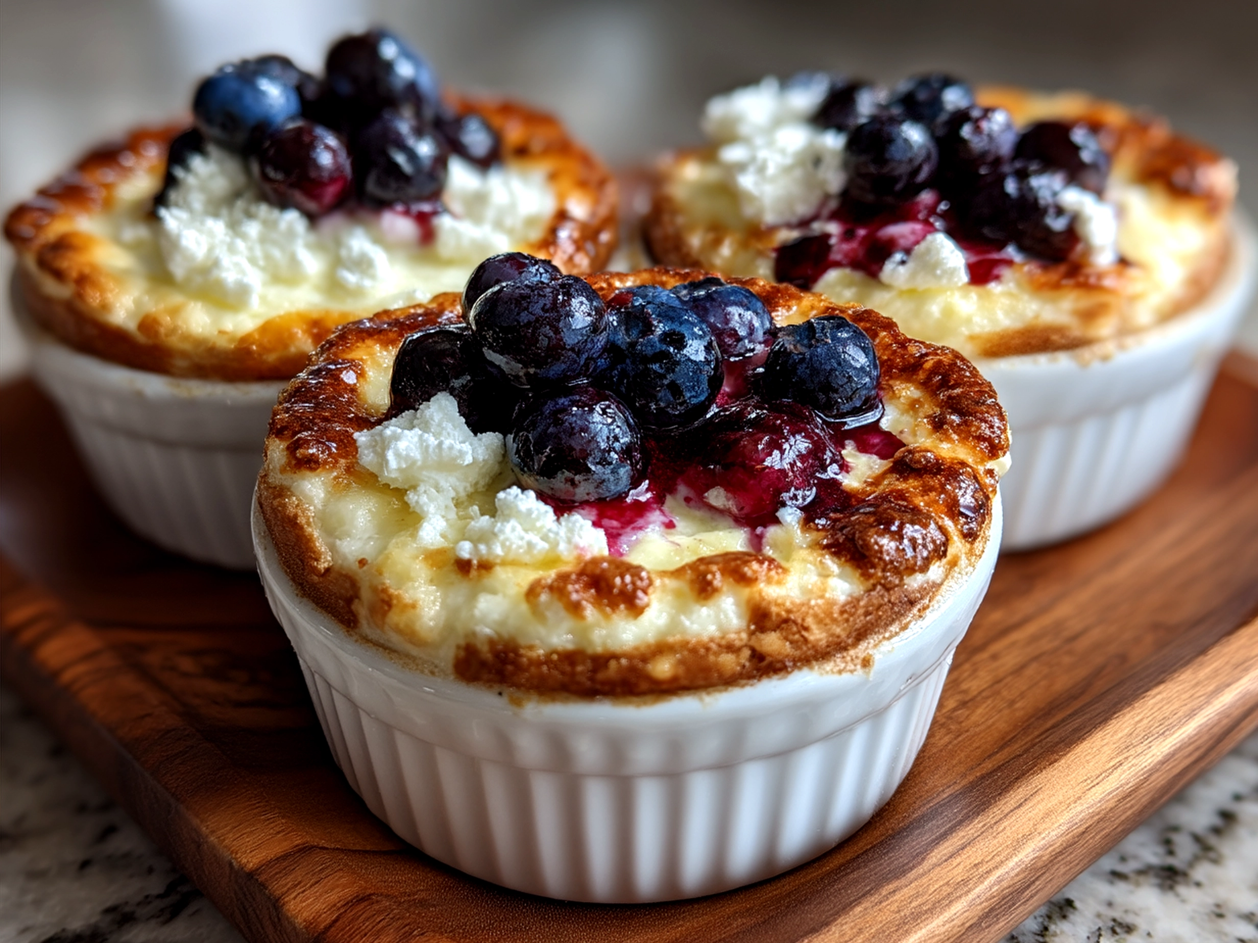 Serving baked blueberry cottage cheese bowls with yogurt and nuts