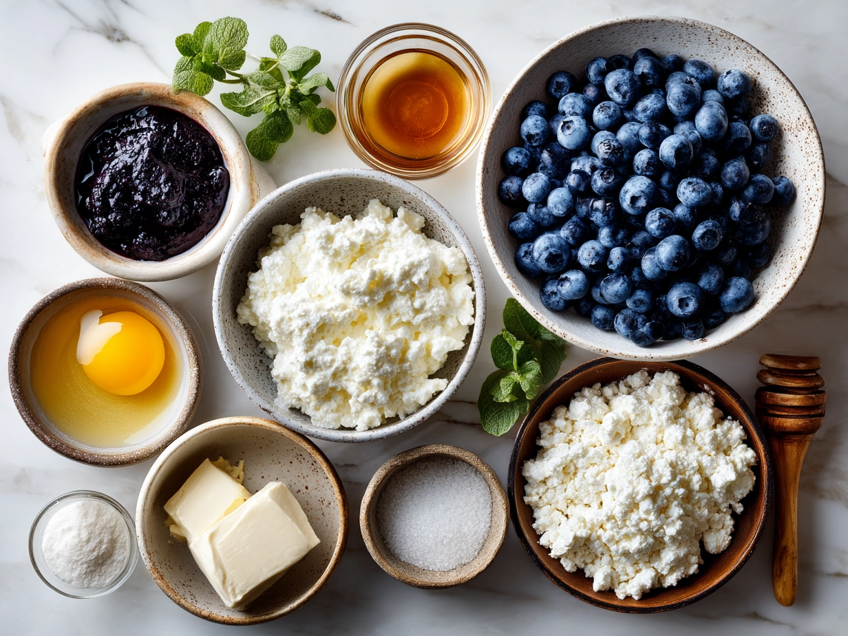 Ingredients for baked blueberry cottage cheese bowls