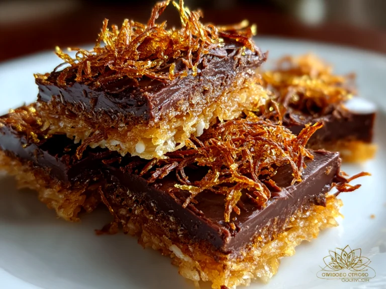 Beautiful freshly prepared Chocolate Kataifi Bark on white plate