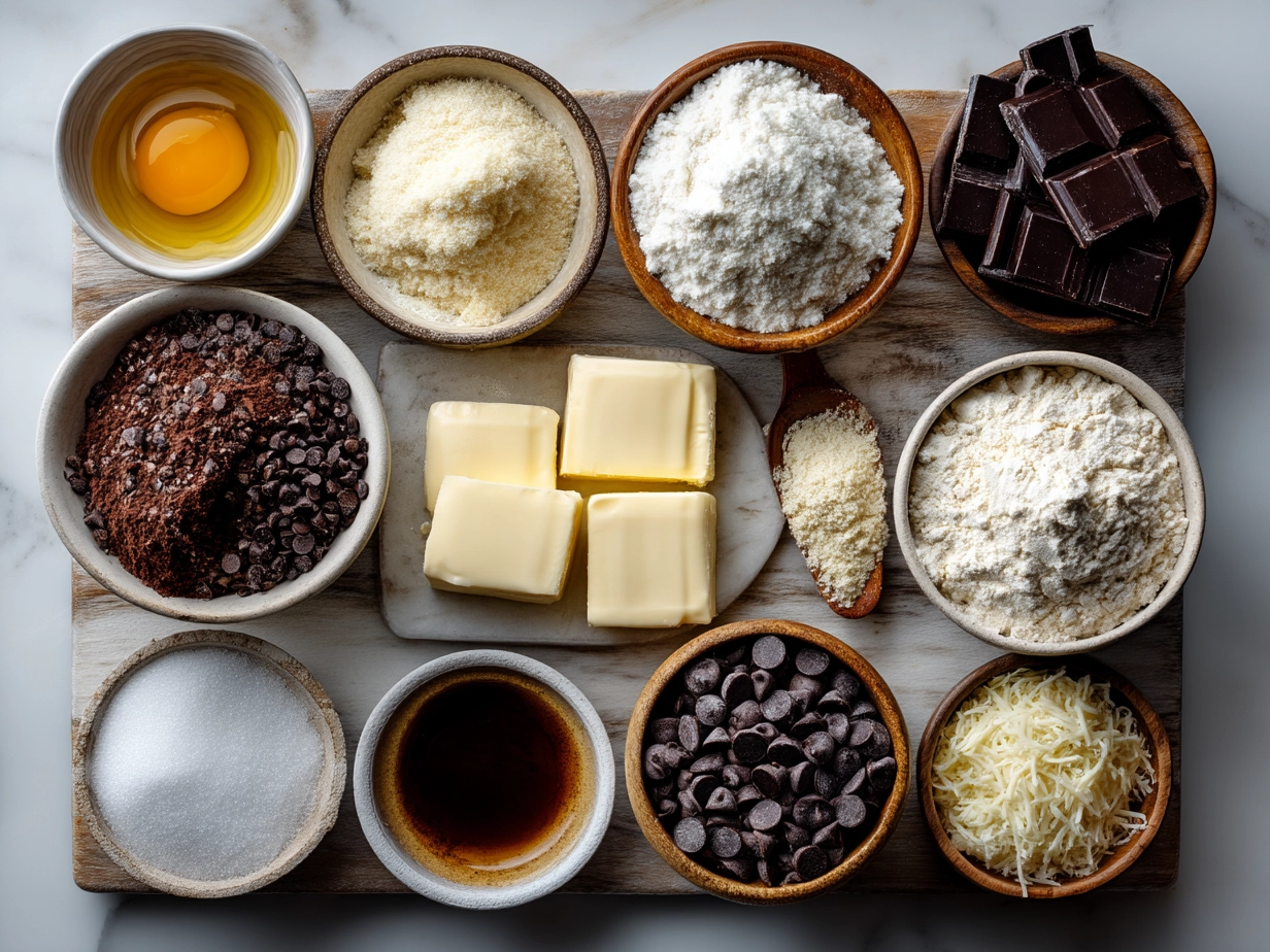 Ingredients for Chocolate Chip Sourdough Cruffins laid out on table