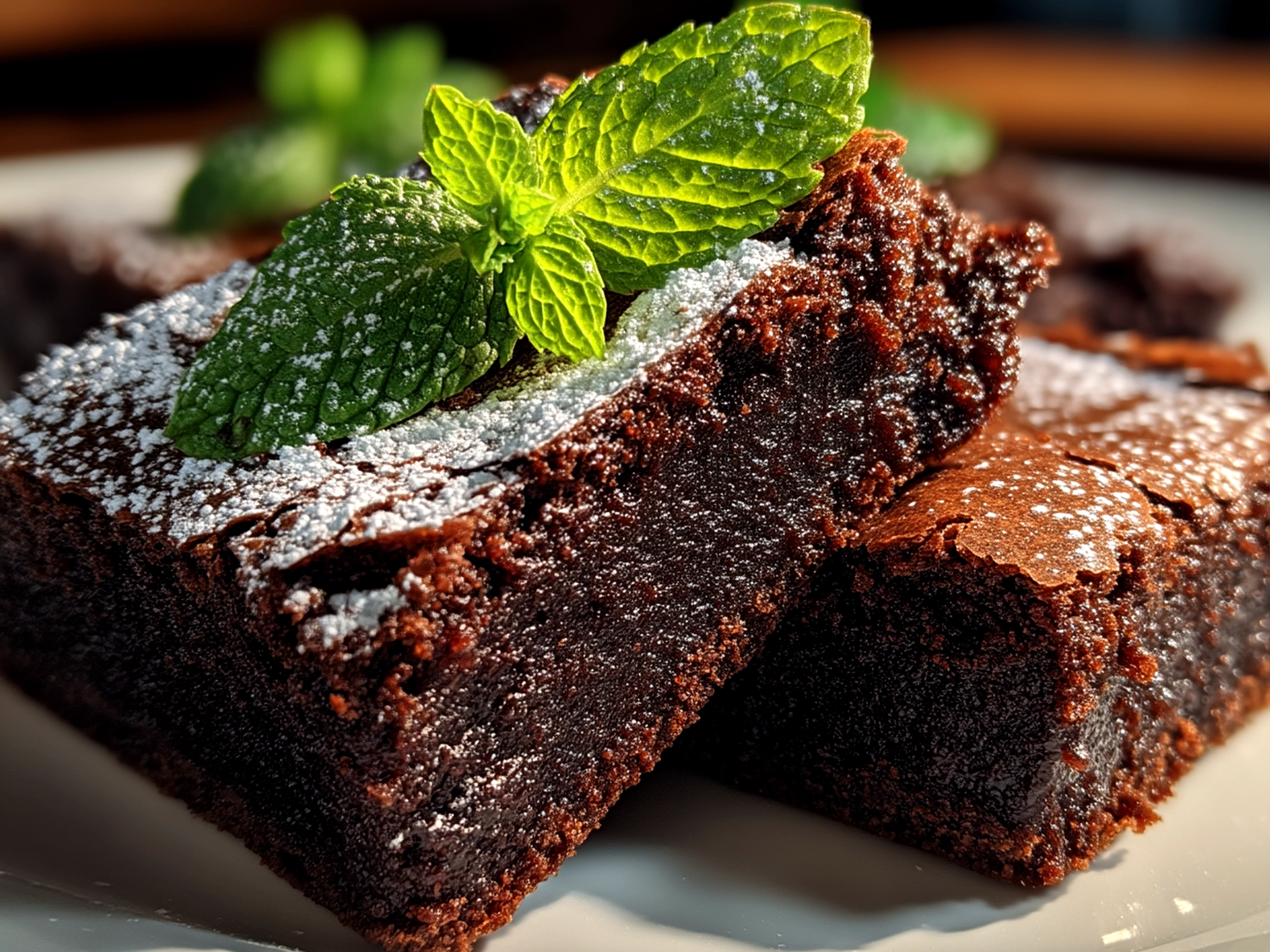Serving tray with Chocolate Mint Brownies garnished with crushed peppermint