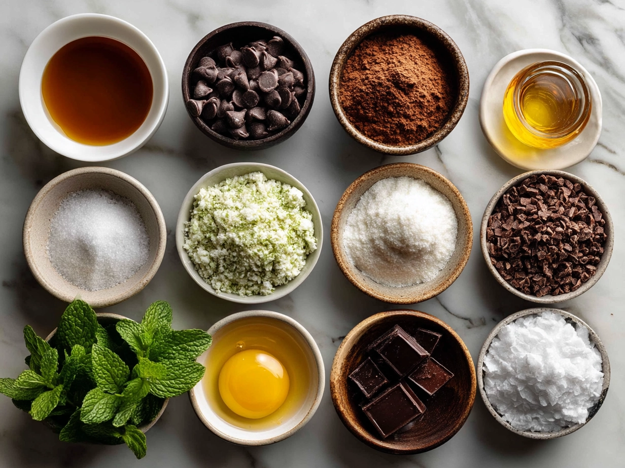 Ingredients for Chocolate Mint Brownies laid out on a table