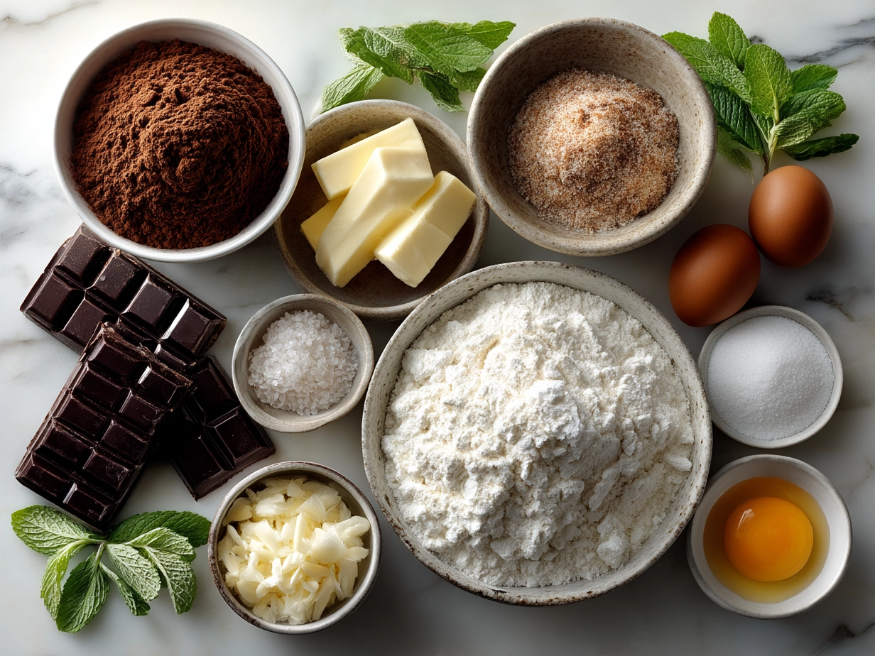 Ingredients for Chocolate Peppermint Mug Cake laid out