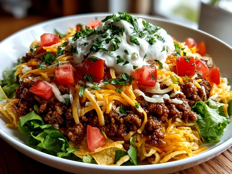 Close-up slight angle of freshly prepared Ranch Taco Party Bowl on white plate