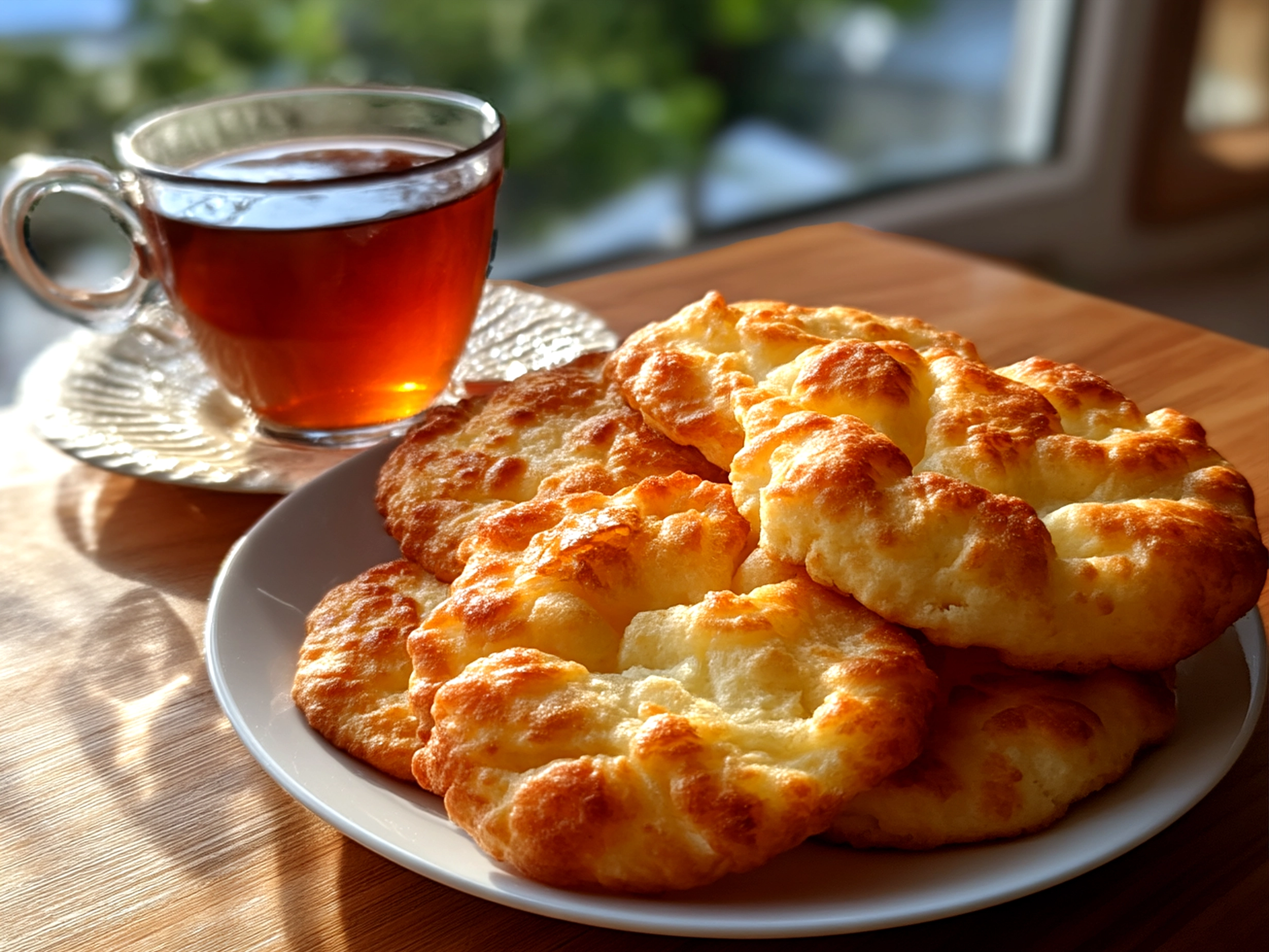 Plated fluffy Cloud Bread Breakfast served with fresh avocado and herbs