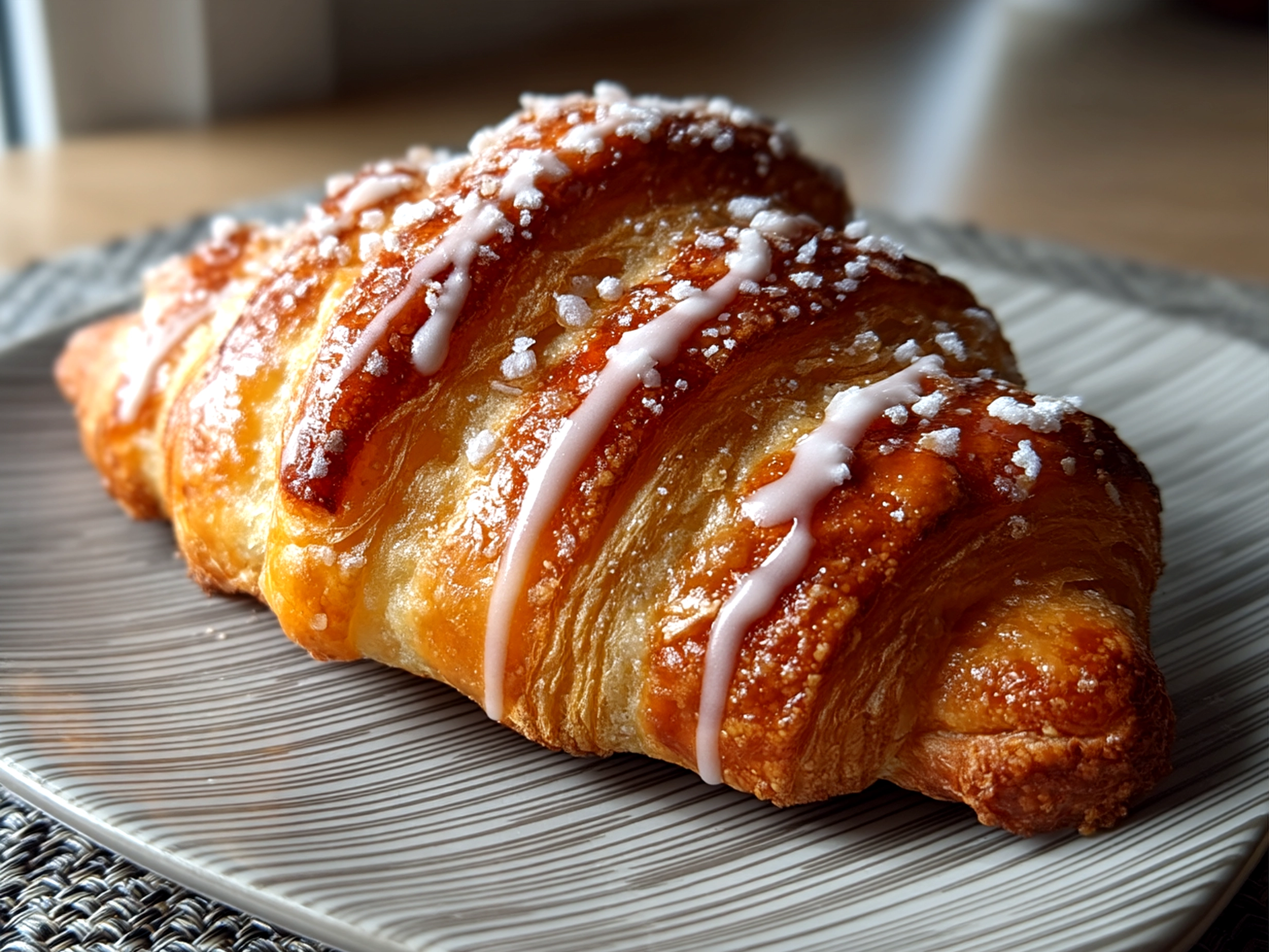 Finished Cookie Croissant sliced on a rustic wooden board revealing gooey chocolate chip cookie filling