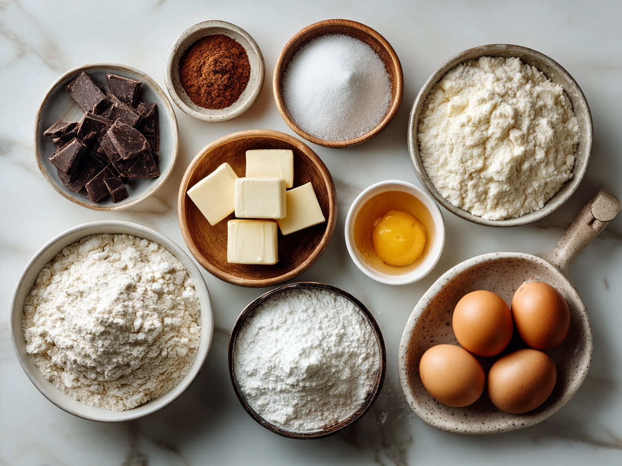 Ingredients for Cookie Croissant including chocolate chips, butter, brown sugar, and croissant dough