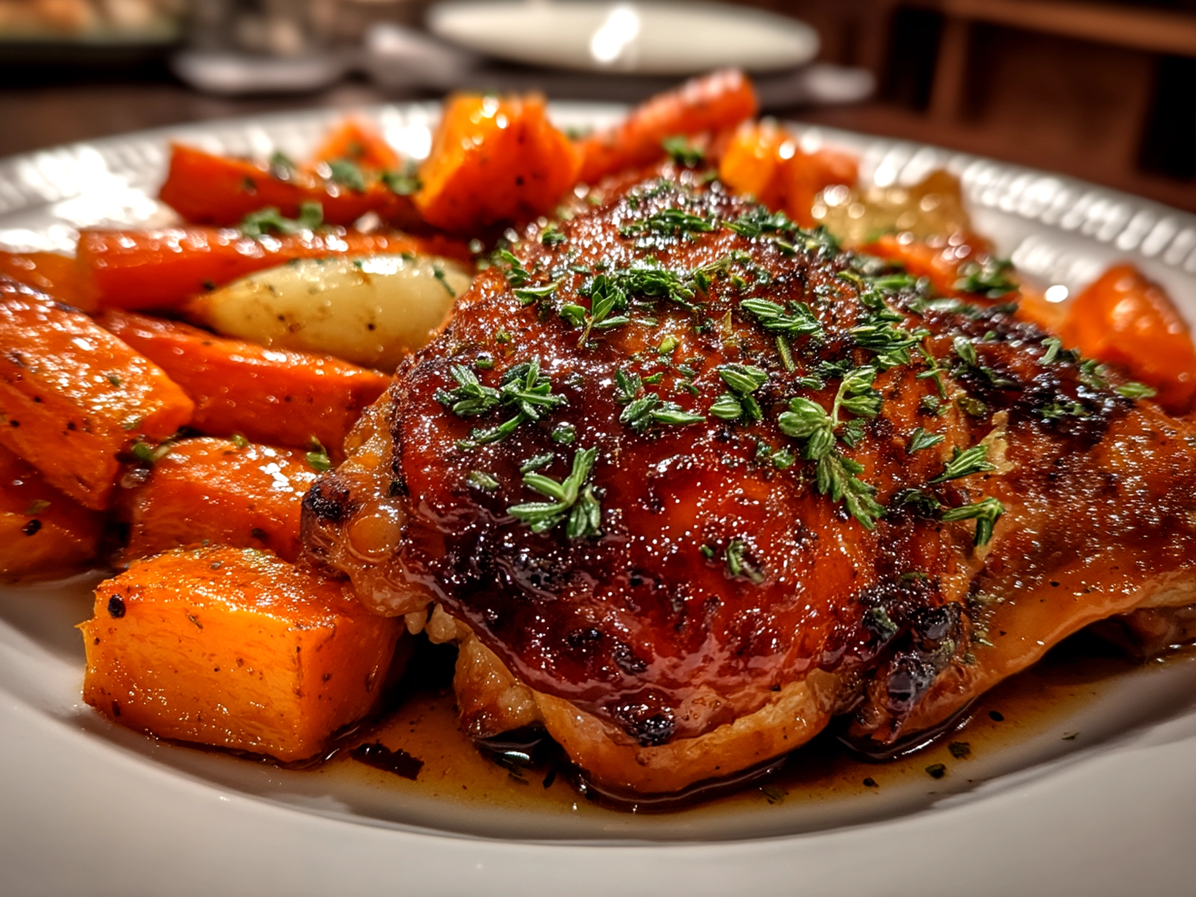 Plated Cranberry Glazed Chicken with Carrots Sweet Potatoes