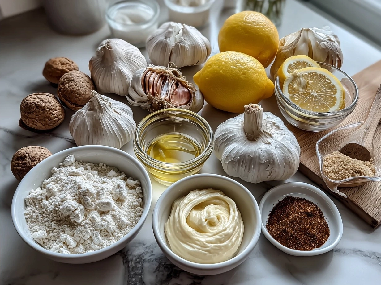 Ingredients for Creamy Roast Garlic and Lemon Pasta Sauce