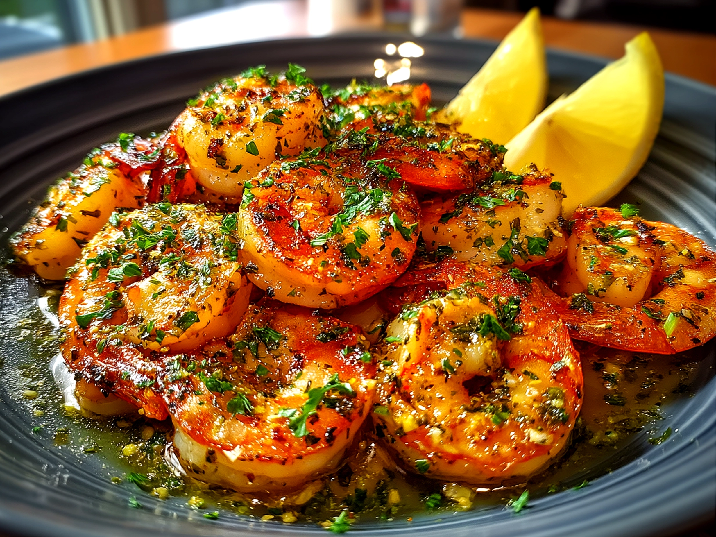 Finished Shrimp Scampi Nourish Bowl featuring garlic butter shrimp, avocado slices, and greens
