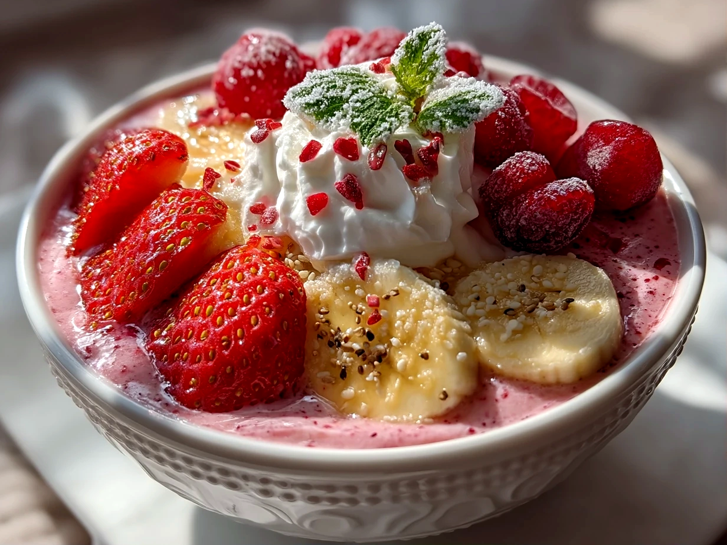Finished Valentine Breakfast Nice Cream Bowl close-up