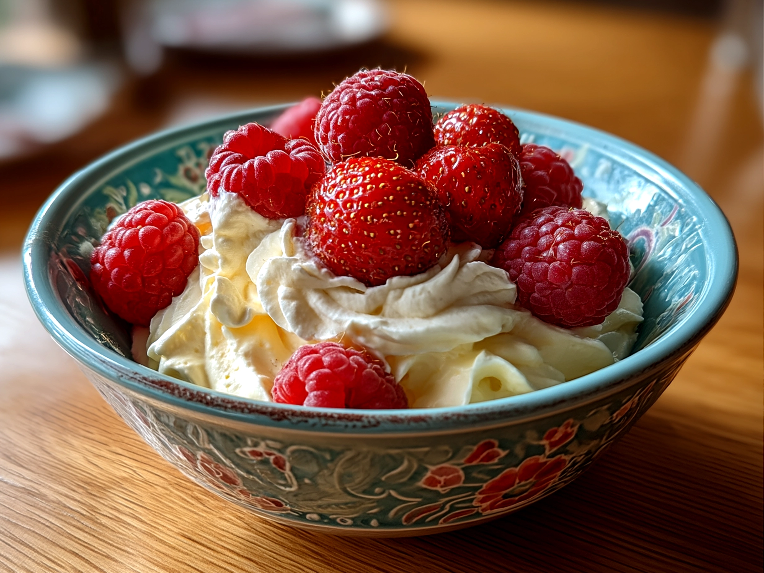 Close-up of a finished Valentines Cakes Nice Cream Bowl showcasing fresh strawberries, dairy-free ice cream, cacao nibs, and heart-shaped cake bowl