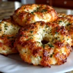 Freshly baked Garlic-Parmesan Cottage Cheese Bagels on white plate