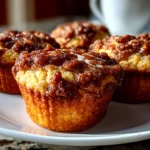 Freshly baked sourdough discard coffee cake muffins on a clean counter