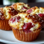 Freshly baked Strawberry Ricotta Muffins close-up