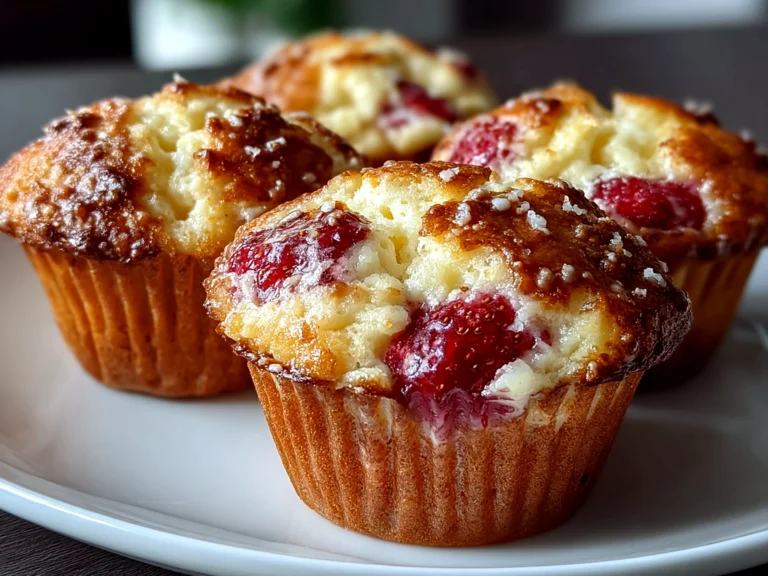 Freshly baked Strawberry Ricotta Muffins close-up
