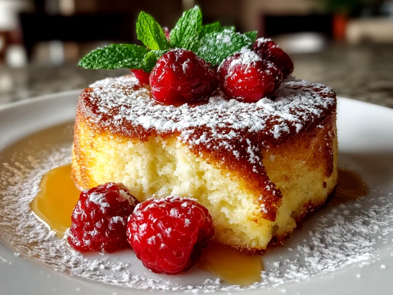 Freshly prepared 3 Ingredient Creamy Yogurt Cake on white plate